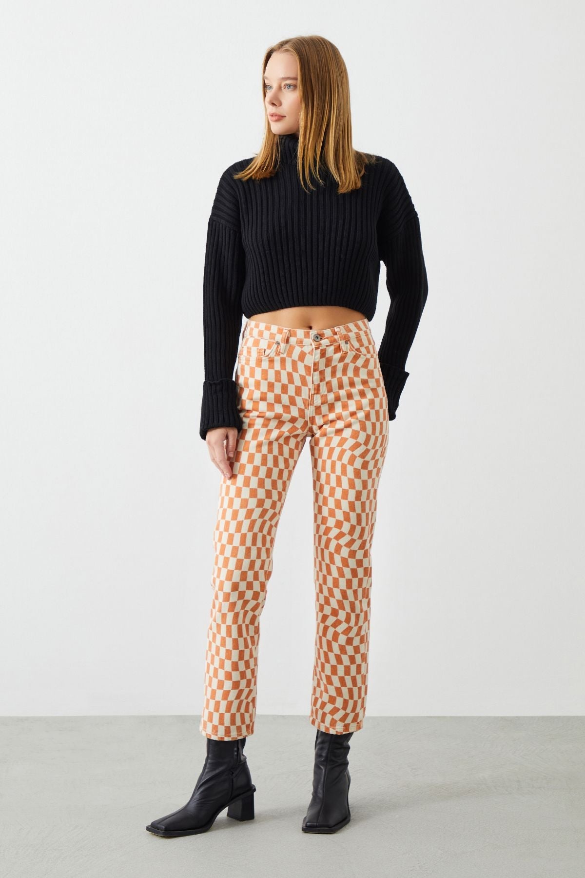 Modern twist: Checkered pattern adds flair to Mira Boyfriend Fit Jeans