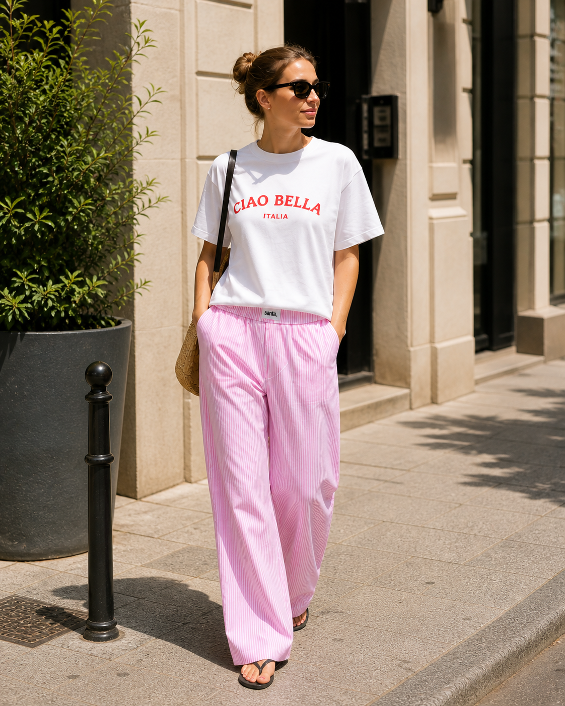 Candy-Striped Cotton Wide-Leg Pants