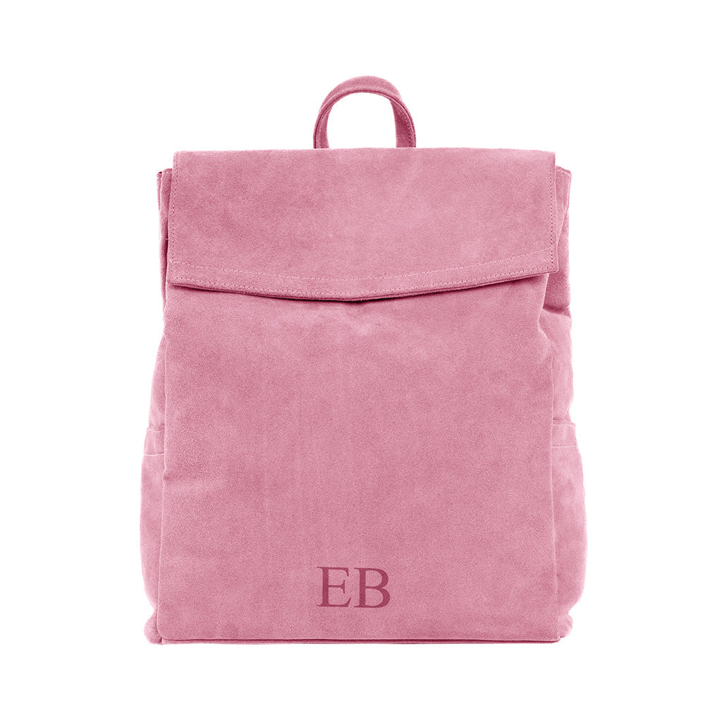 Emmy Boo Backpack Lipari in geranium pink suede crust leather  with your personal monogram - Made in Italy