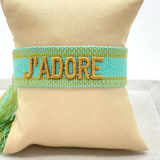 J'ADORE Statement Woven Bracelet — Turquoise & Toffee