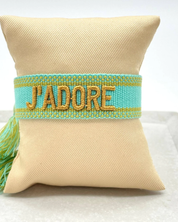 J'ADORE Statement Woven Bracelet — Turquoise & Toffee