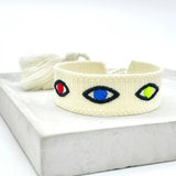 EVIL EYE Statement Woven Bracelet — Ecru