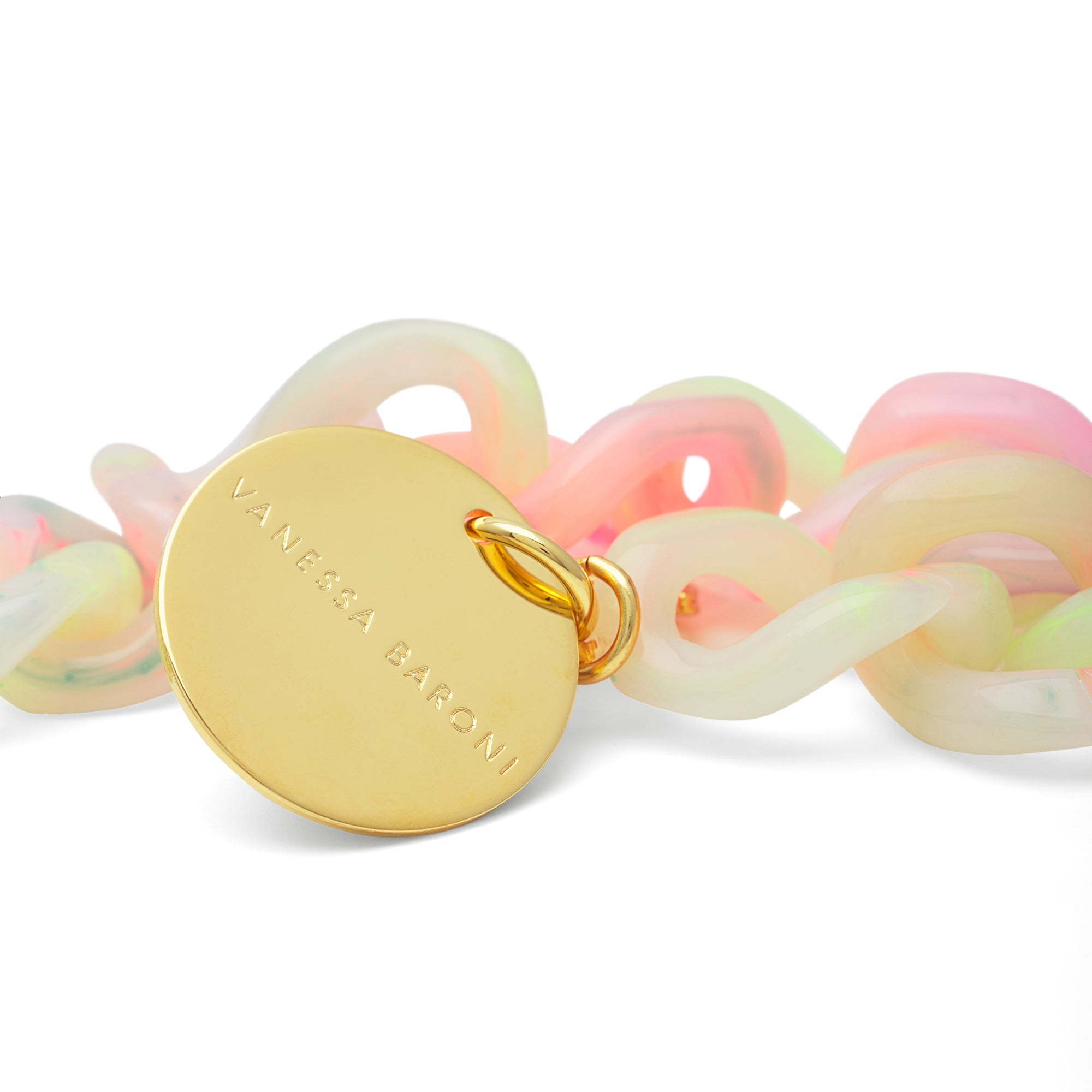 Close-up of Mini Flat Chain Bracelet in Neon Rainbow