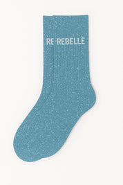 "Rebel" Message Glitter Socks Turquoise