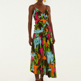 Black Mujeres Y Flores Midi Dress
