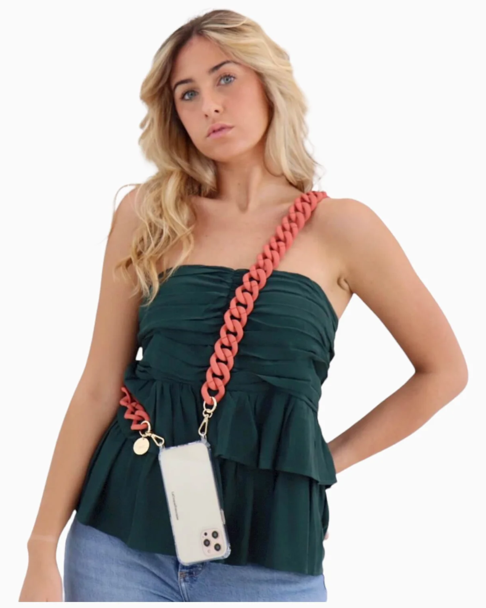 Alice Soft Touch Phone Chain in Brique 120cm stylish crossbody smartphone strap with soft-touch finish