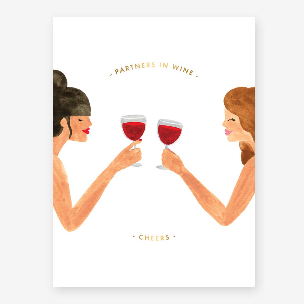 Partners in Wine art print by All the Ways to Say: two women clinking glasses of red wine