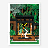Yoga Terrace art print by All the Ways to Say: a woman doing yoga on a terrace full of tropical plants