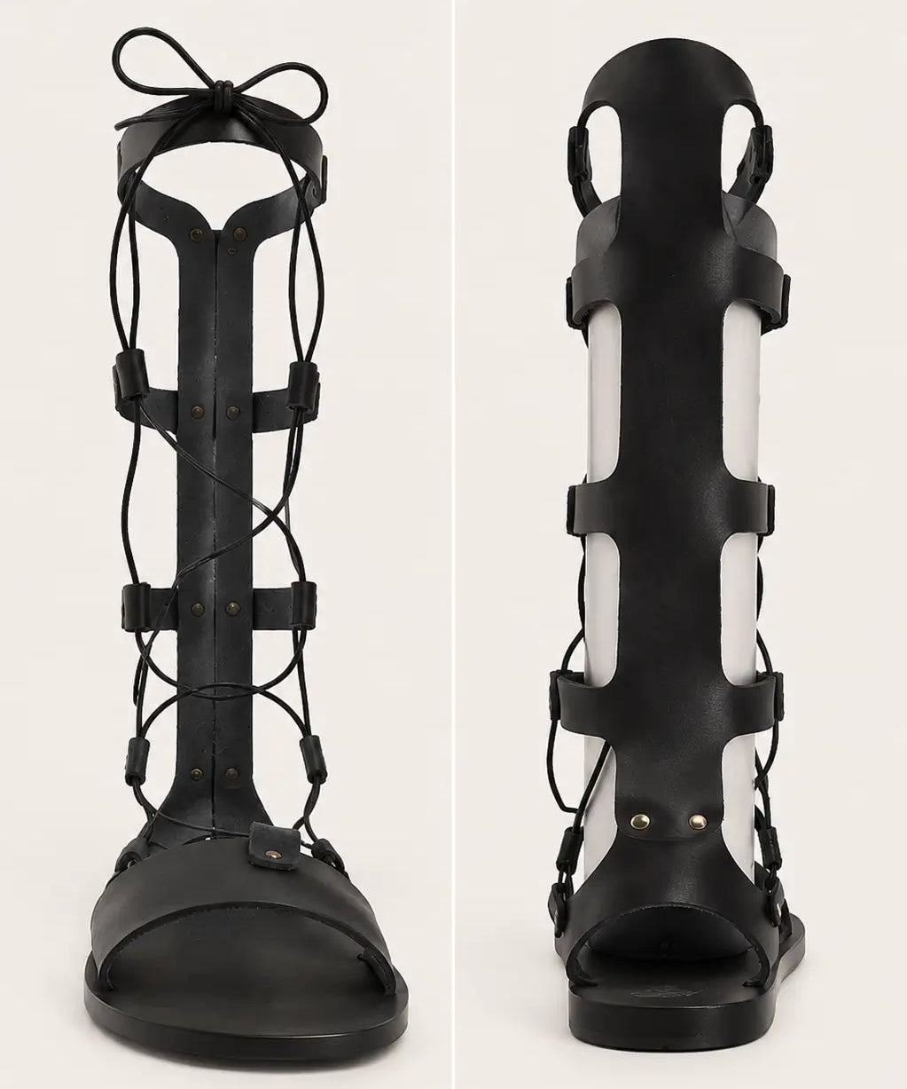Thebes Lace-up Calf Air Sandals front and back view - Ancient Greek Sandals