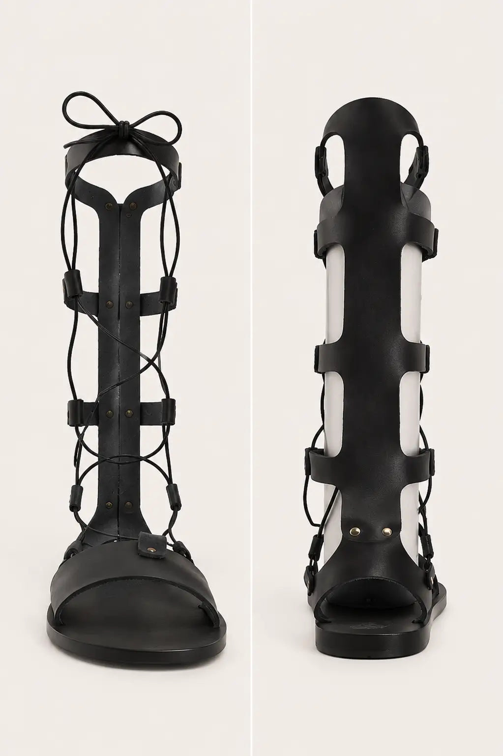 Thebes Lace-up Calf Air Sandals front and back view - Ancient Greek Sandals