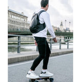Model wearing the ARSAYO Original vegan backpack in black