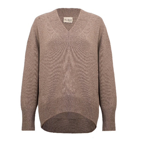V-Neck Undyed Cashmere Pullover | Capuccino Product vendor