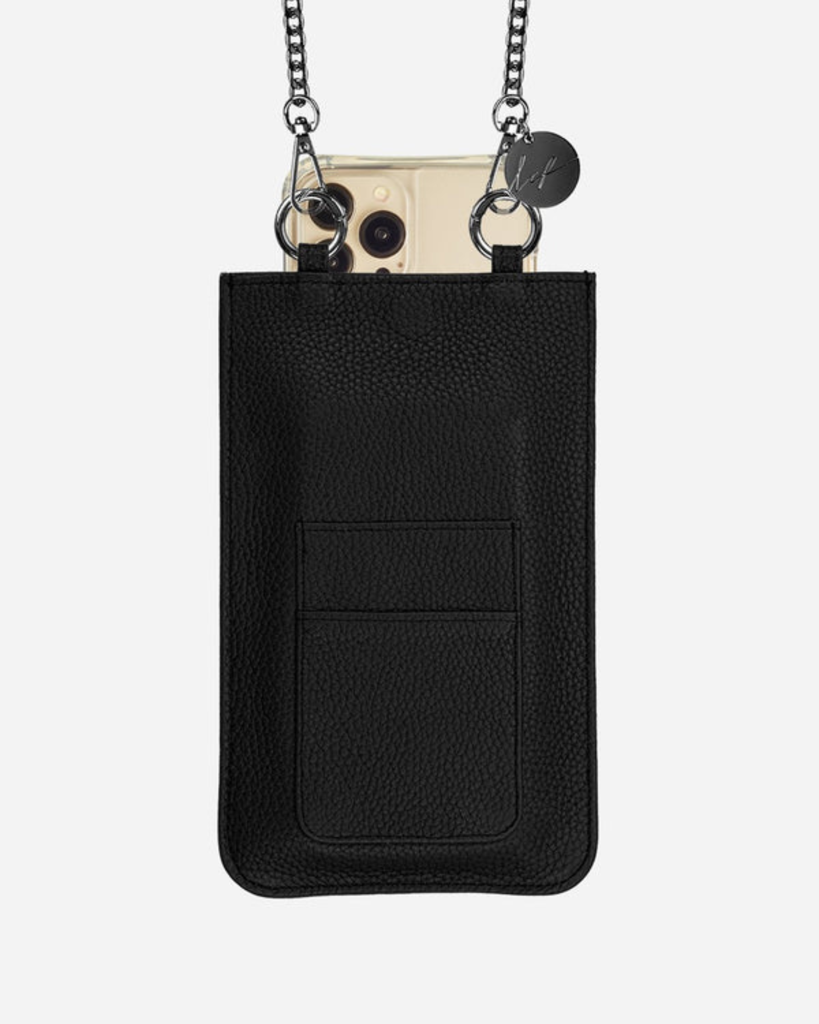 Bahia Vegan Leather Phone Bag with Strap in Black stylish crossbody phone pouch for smartphones