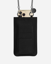Bahia Vegan Leather Phone Bag with Strap in Black stylish crossbody phone pouch for smartphones