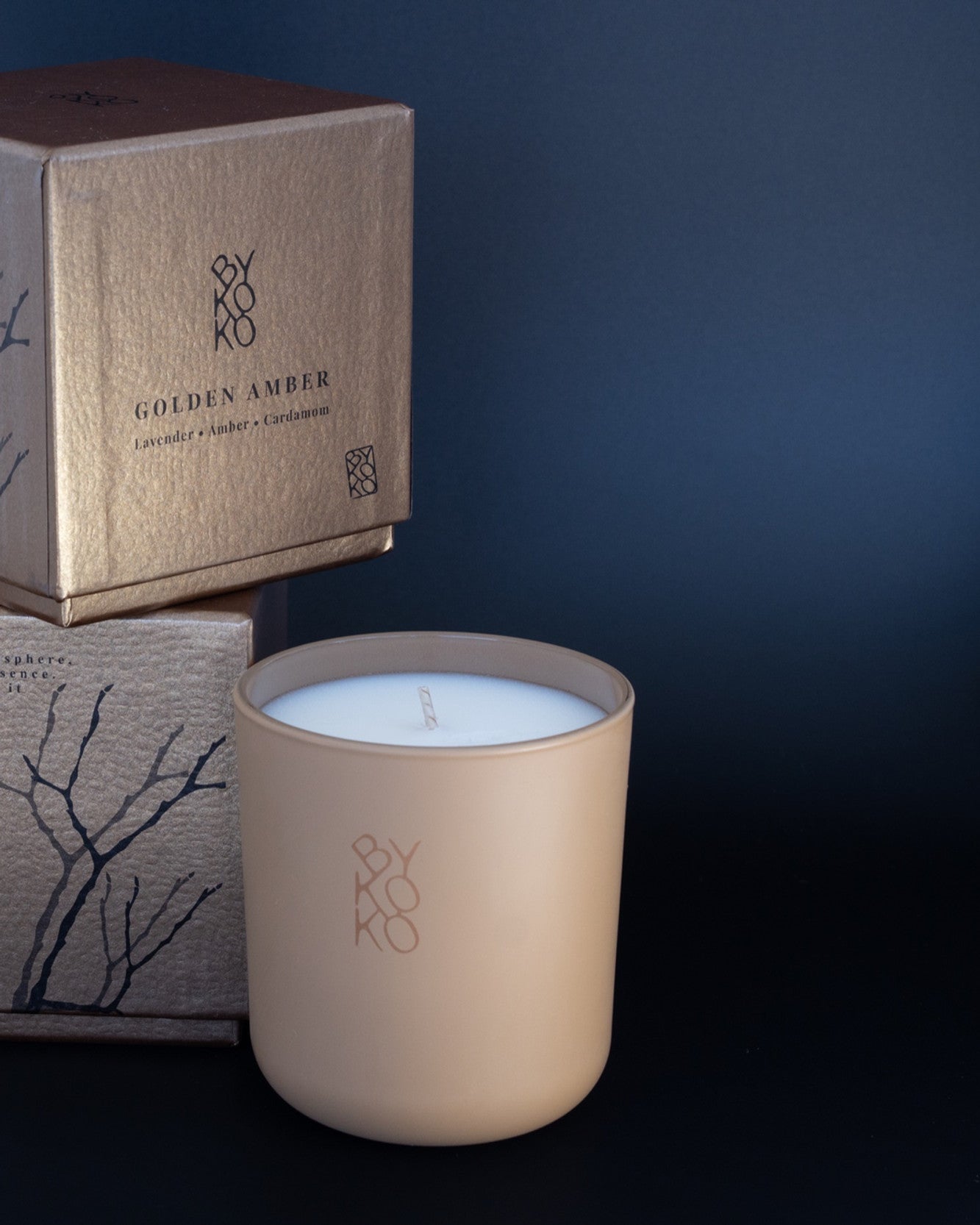 BYKOKO Golden Amber scented candle with its gift box