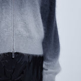 Close-up of the brushed knit and grey-to-black ombré of the C~RUSH Dip Toto jacket