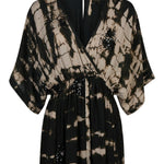 Cofur 'Bali' Embroidered Silk Wrap Dress – Black & Taupe – detail