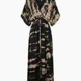 Cofur 'Bali' Embroidered Silk Wrap Dress – Black & Taupe – front view