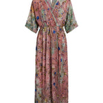 Cofur 'Bali' Embroidered Silk Wrap Dress – Pink & Mint – front view