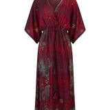 Cofur 'Bali' Embroidered Silk Wrap Dress – Turquoise & Brown – front view