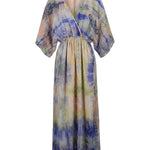 Cofur 'Bali' Silk Wrap Dress – Cornflower & Peach – front view