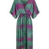 Cofur 'Bali' Silk Wrap Dress – Mint & Magenta – front view