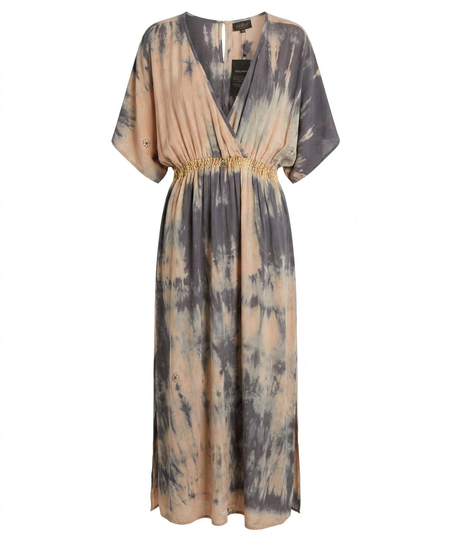 Cofur 'Bali' Silk Wrap Dress – Storm Grey & Peach – front view