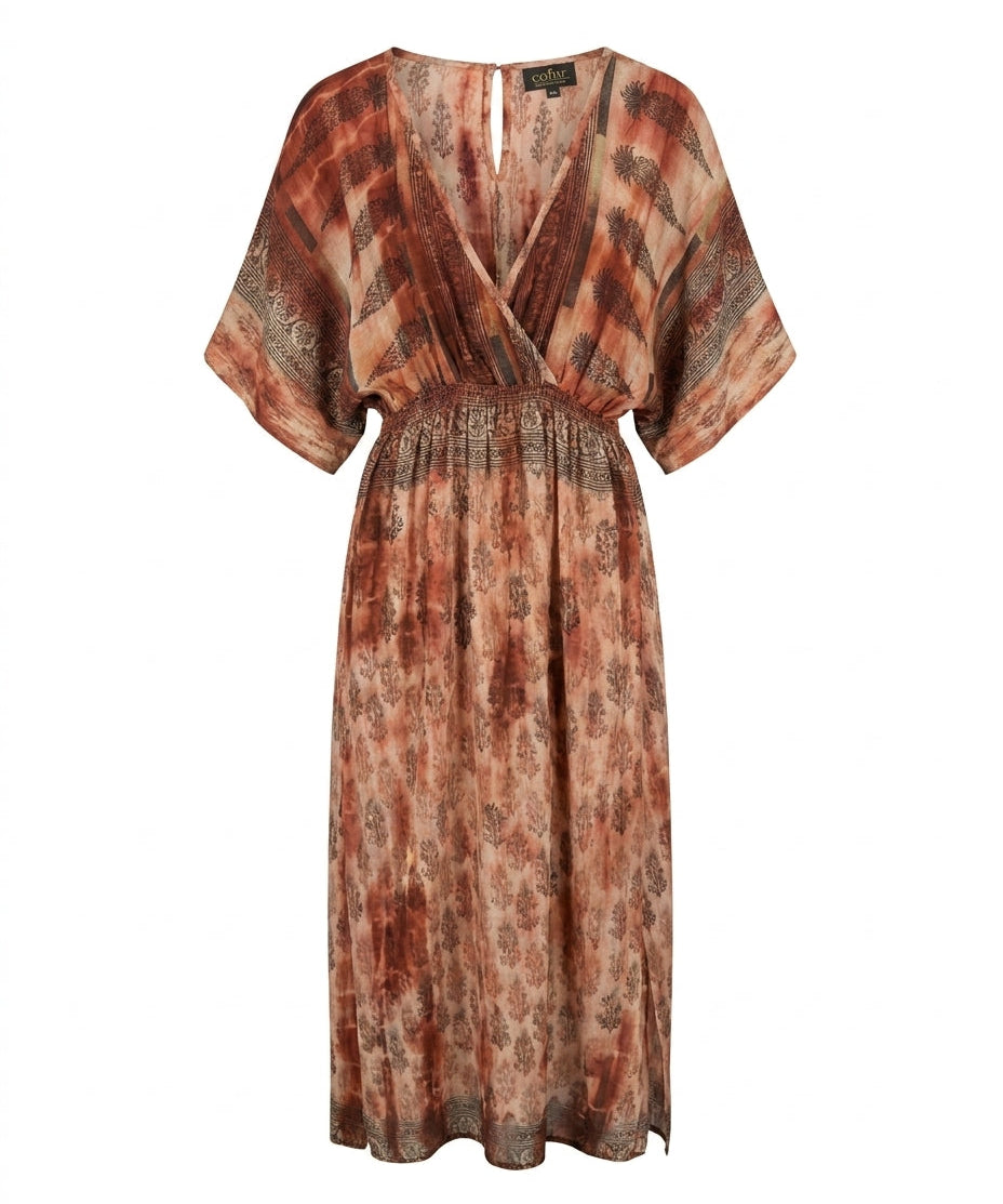 Cofur 'Bali' Silk Wrap Dress – Terracotta – front view