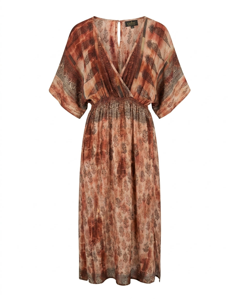 Cofur 'Bali' Silk Wrap Dress – Terracotta – front view