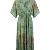 Cofur 'Bali' Silk Wrap Dress – Turquoise & Coral – front view
