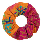 Cofur Embroidered Silk Scrunchie – Orange & Fuchsia – front view