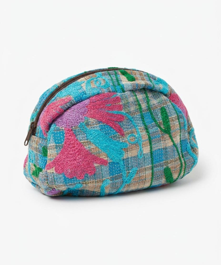 Cofur Embroidered Toiletry Bag – Blue & Pink – front view