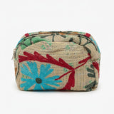 Cofur Embroidered Toiletry Bag – Ecru & Turquoise – front view