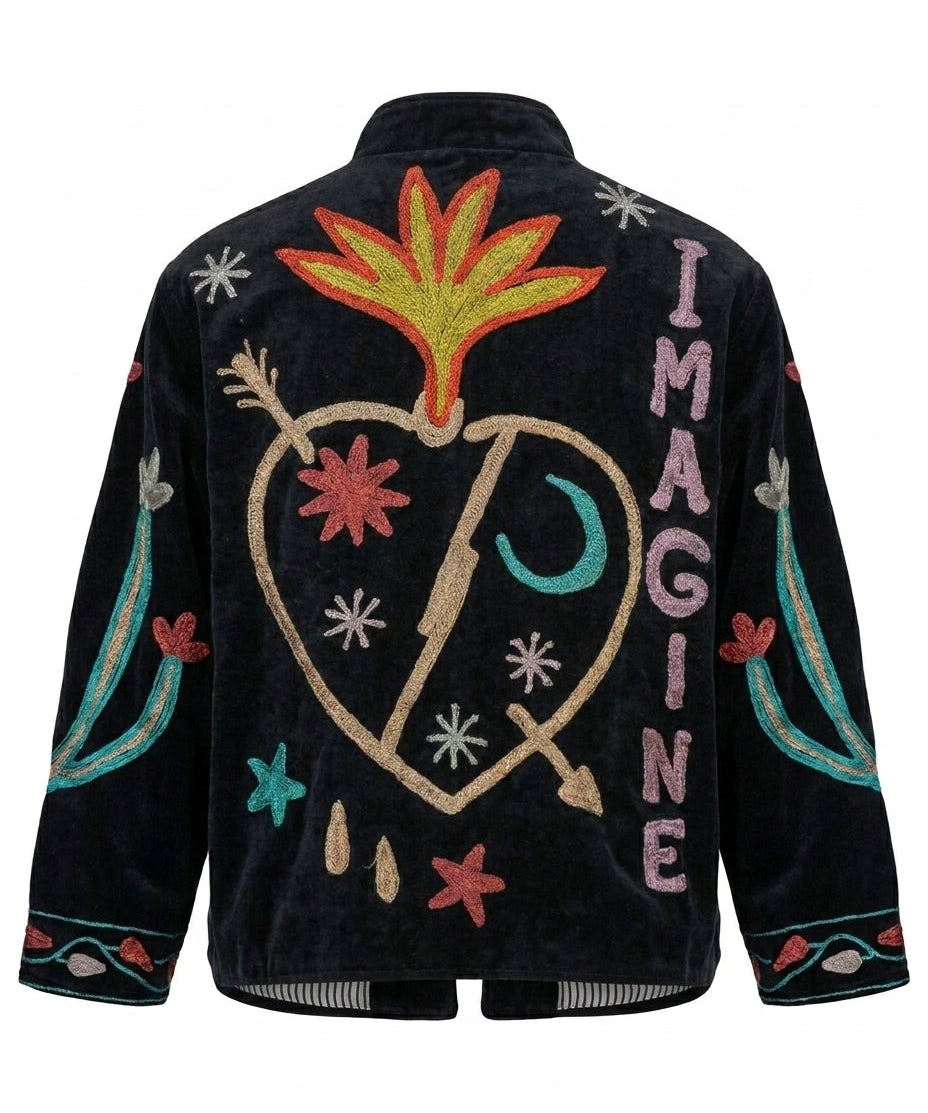 Cofur 'Imagine' Embroidered Velvet Jacket – Black – back view