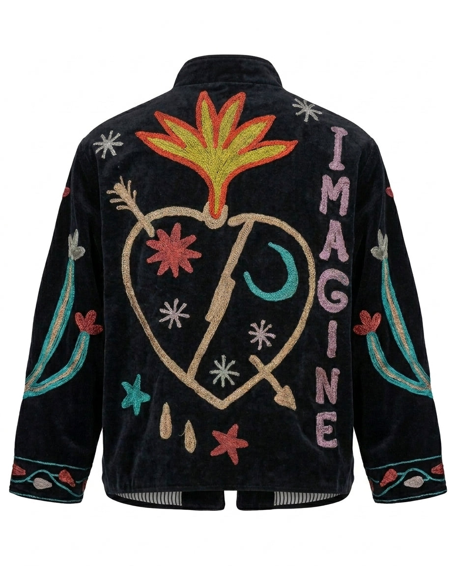 Cofur 'Imagine' Embroidered Velvet Jacket – Black – back view