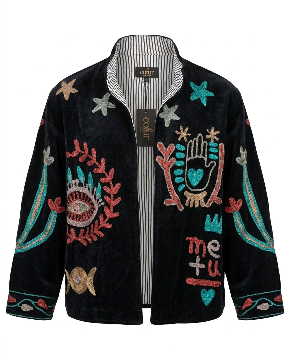 Cofur 'Imagine' Embroidered Velvet Jacket – Black – front view