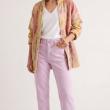 Cofur Kantha Jacket – Apricot & Pale Pink – worn