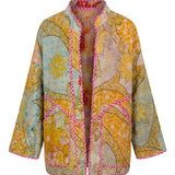 Cofur Kantha Jacket – Saffron & Turquoise – front view