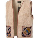 Cofur Kantha Sherpa Gilet – Ecru & Anise Green – front view