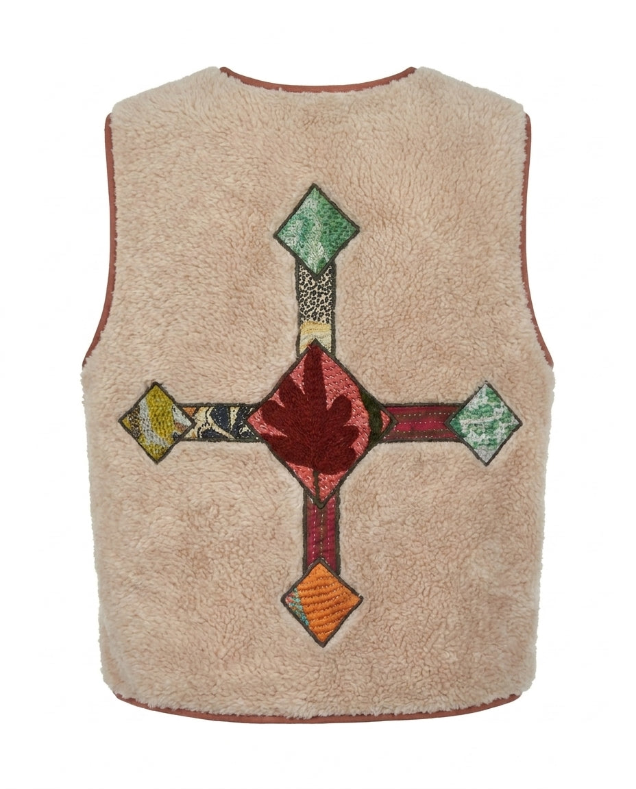 Cofur Kantha Sherpa Gilet – Powder Pink – back view
