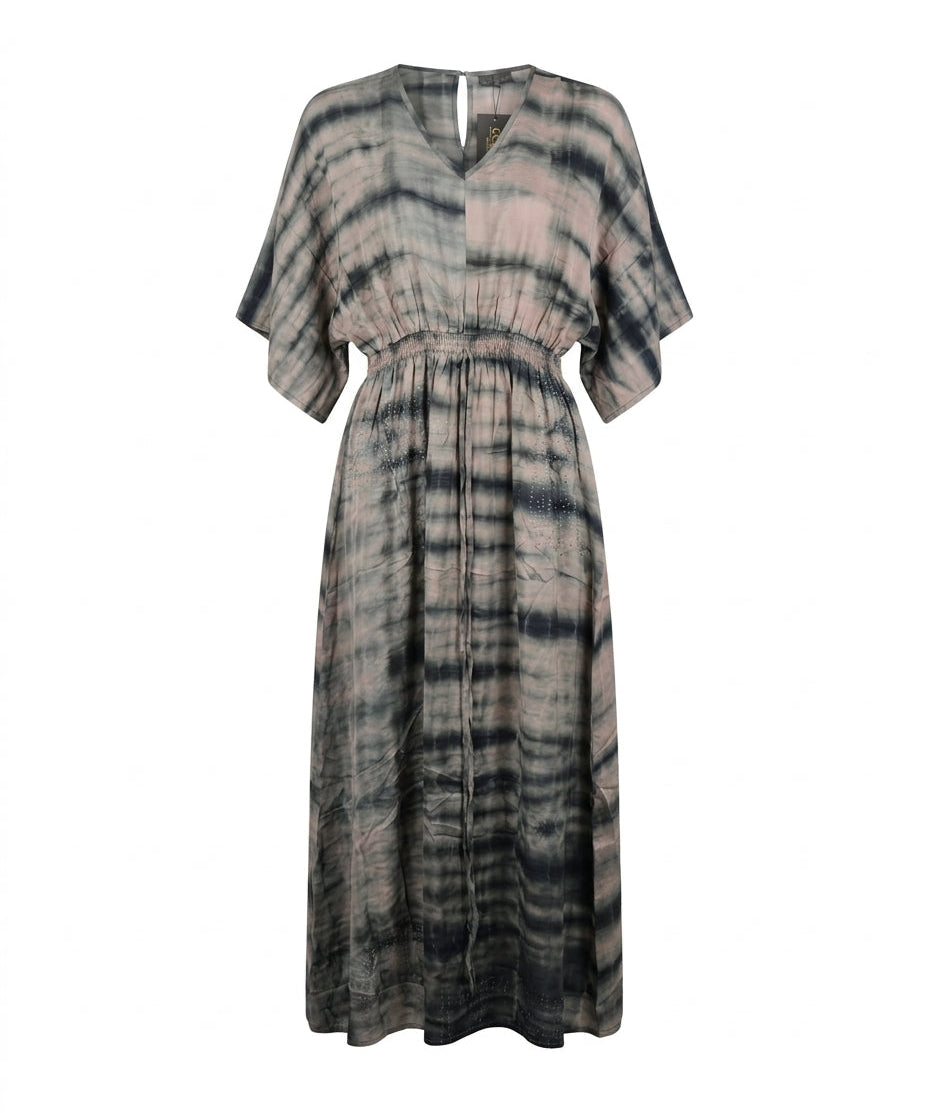 Cofur 'Lombock' Silk Kaftan Dress – Anthracite & Pink – front view