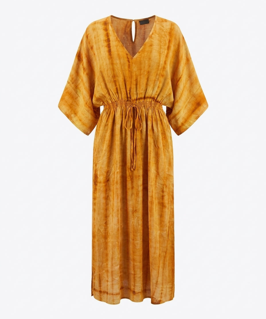 Cofur 'Lombock' Silk Kaftan Dress – Saffron – front view