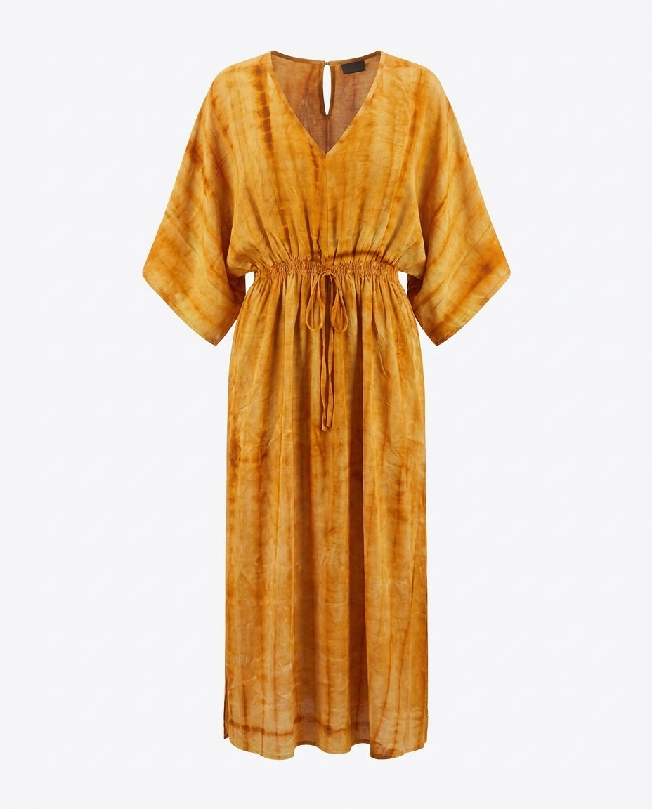 Cofur 'Lombock' Silk Kaftan Dress – Saffron – front view