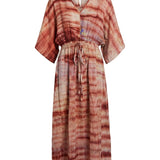 Cofur 'Lombock' Silk Kaftan Dress – Terracotta & Pink – front view