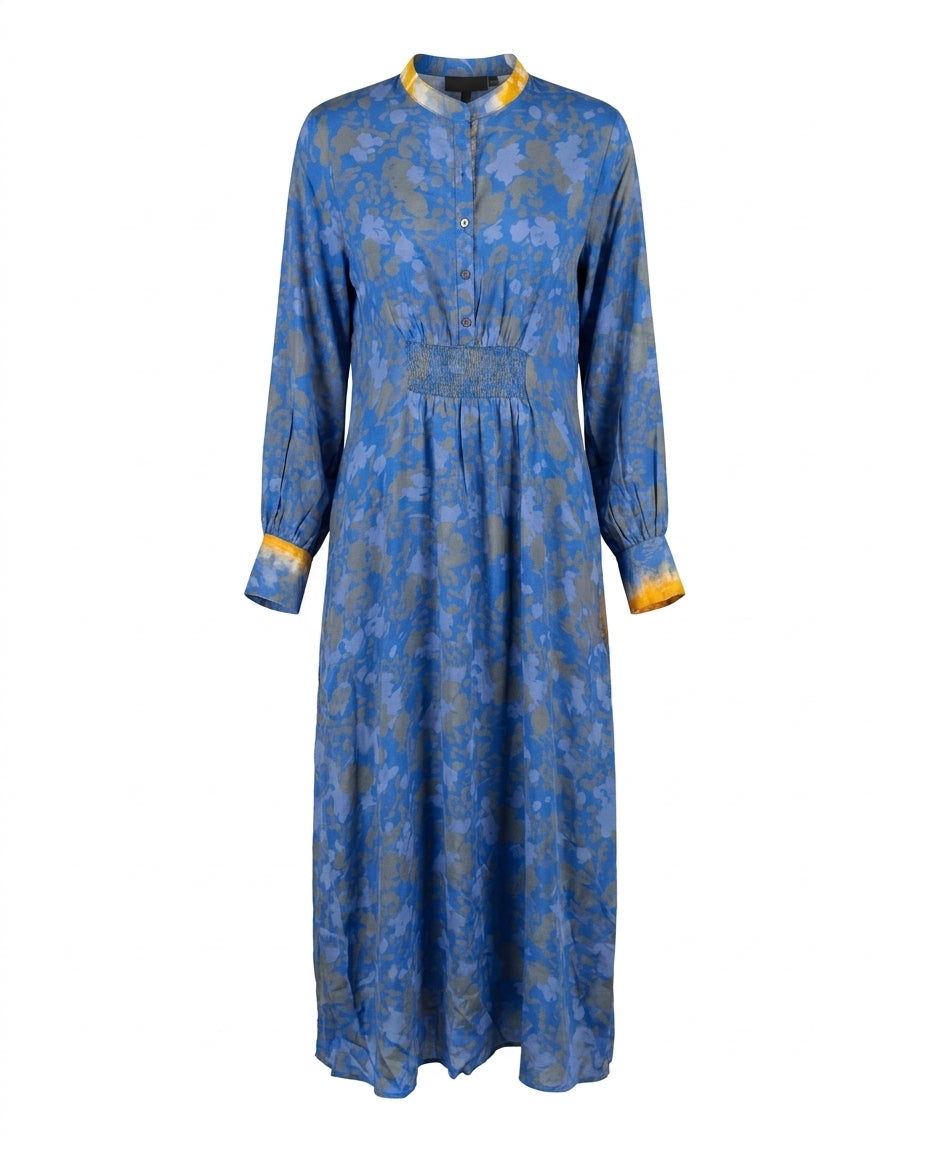 Cofur 'Manhattan' Silk Shirt Dress – Azure & Saffron – front view