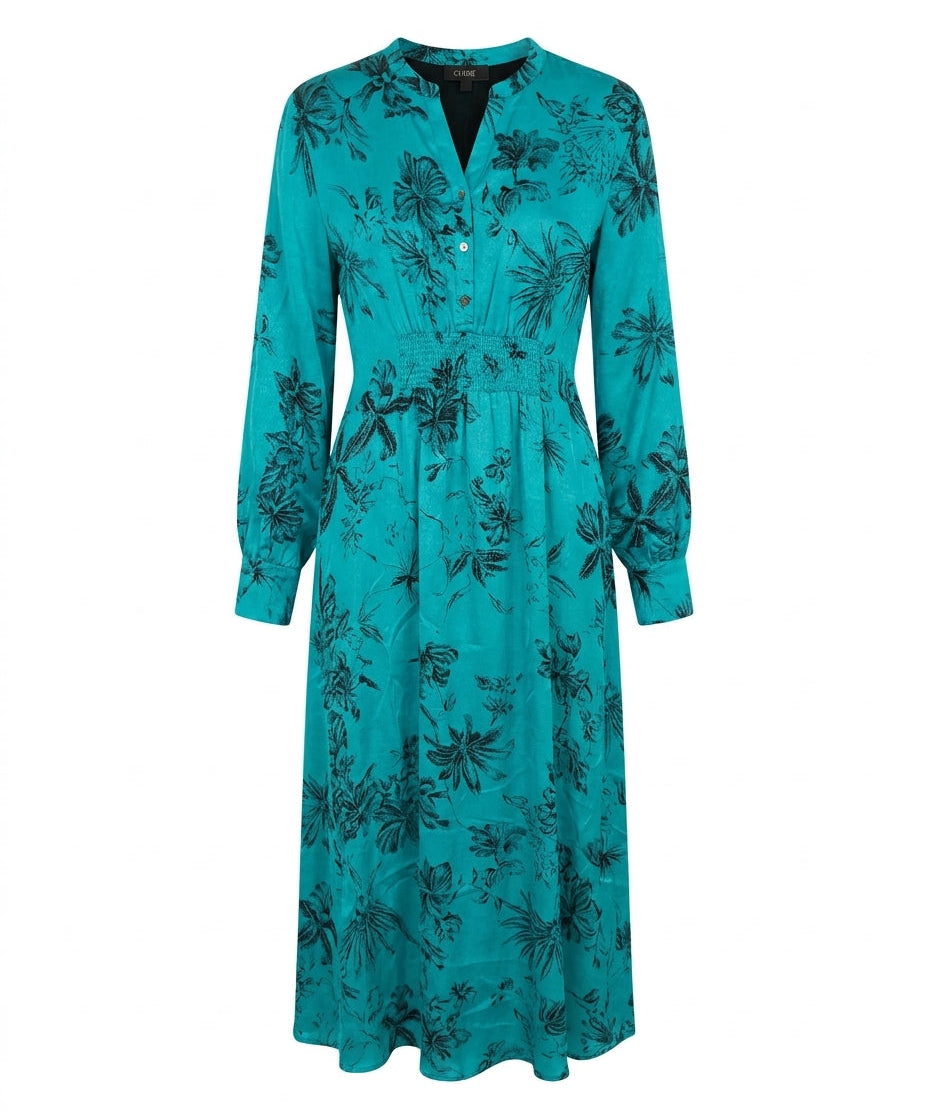 Cofur 'Manhattan' Silk Shirt Dress – Turquoise & Black – front view