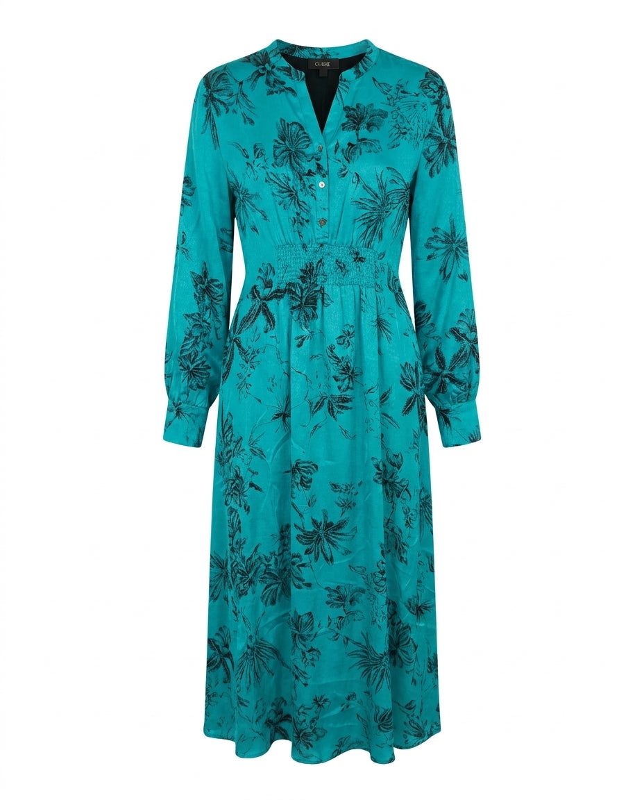 Cofur 'Manhattan' Silk Shirt Dress – Turquoise & Black – front view