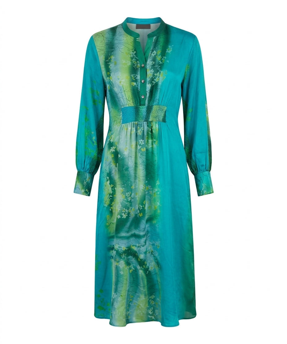 Cofur 'Manhattan' Silk Shirt Dress – Turquoise & Soft Green – front view