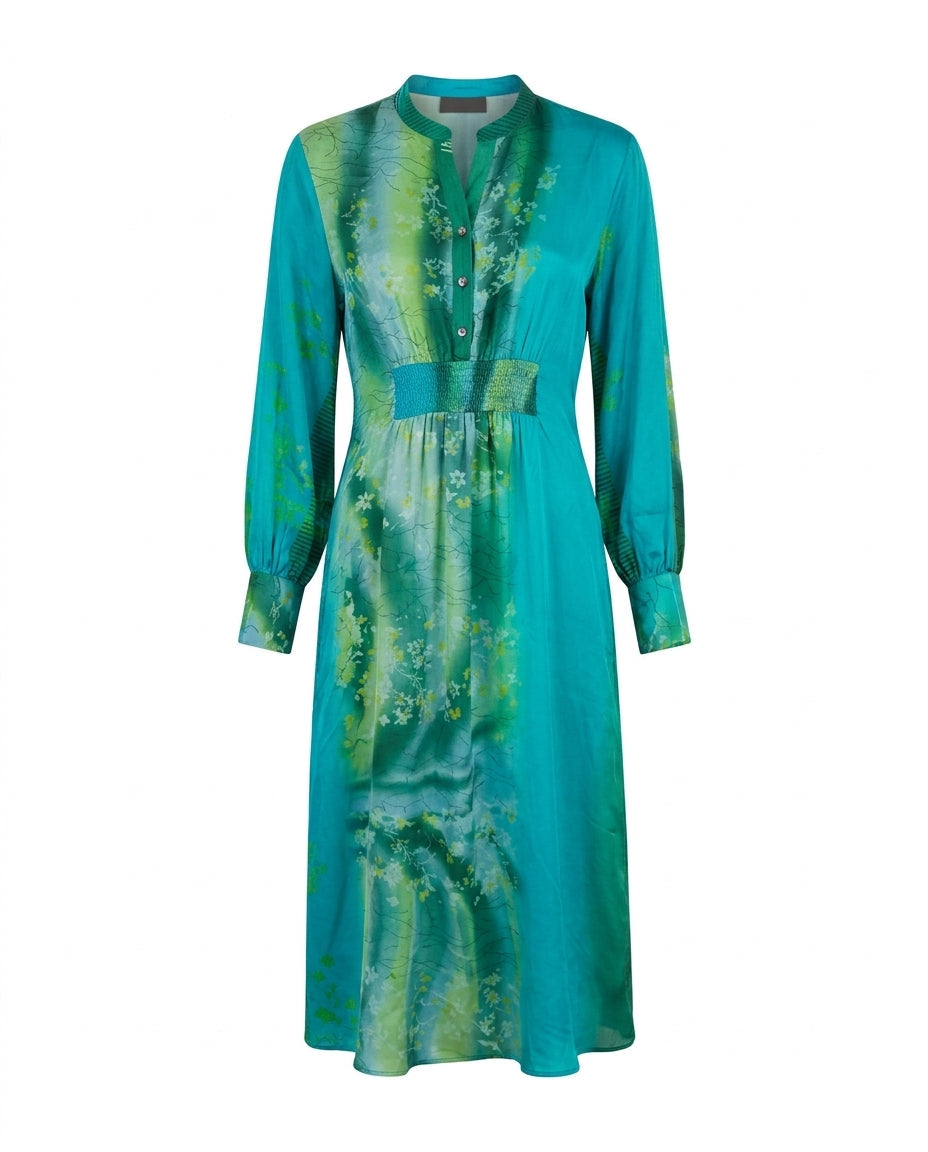 Cofur 'Manhattan' Silk Shirt Dress – Turquoise & Soft Green – front view