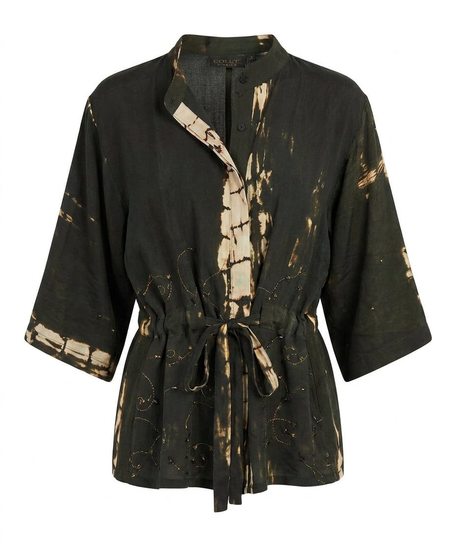 Cofur 'New Yorker' Silk Shirt Jacket – Khaki & Gold – front view